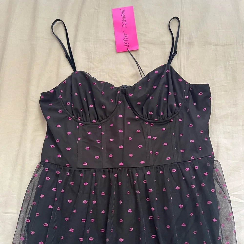 Betsey Johnson Black and Pink Lipstick Kisses Dress - Picture 3 of 5